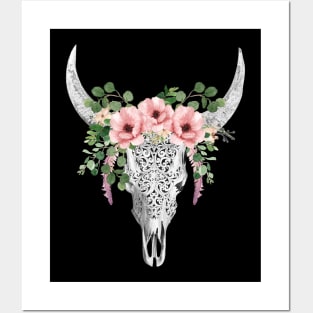 Cow skull floral 3 Posters and Art